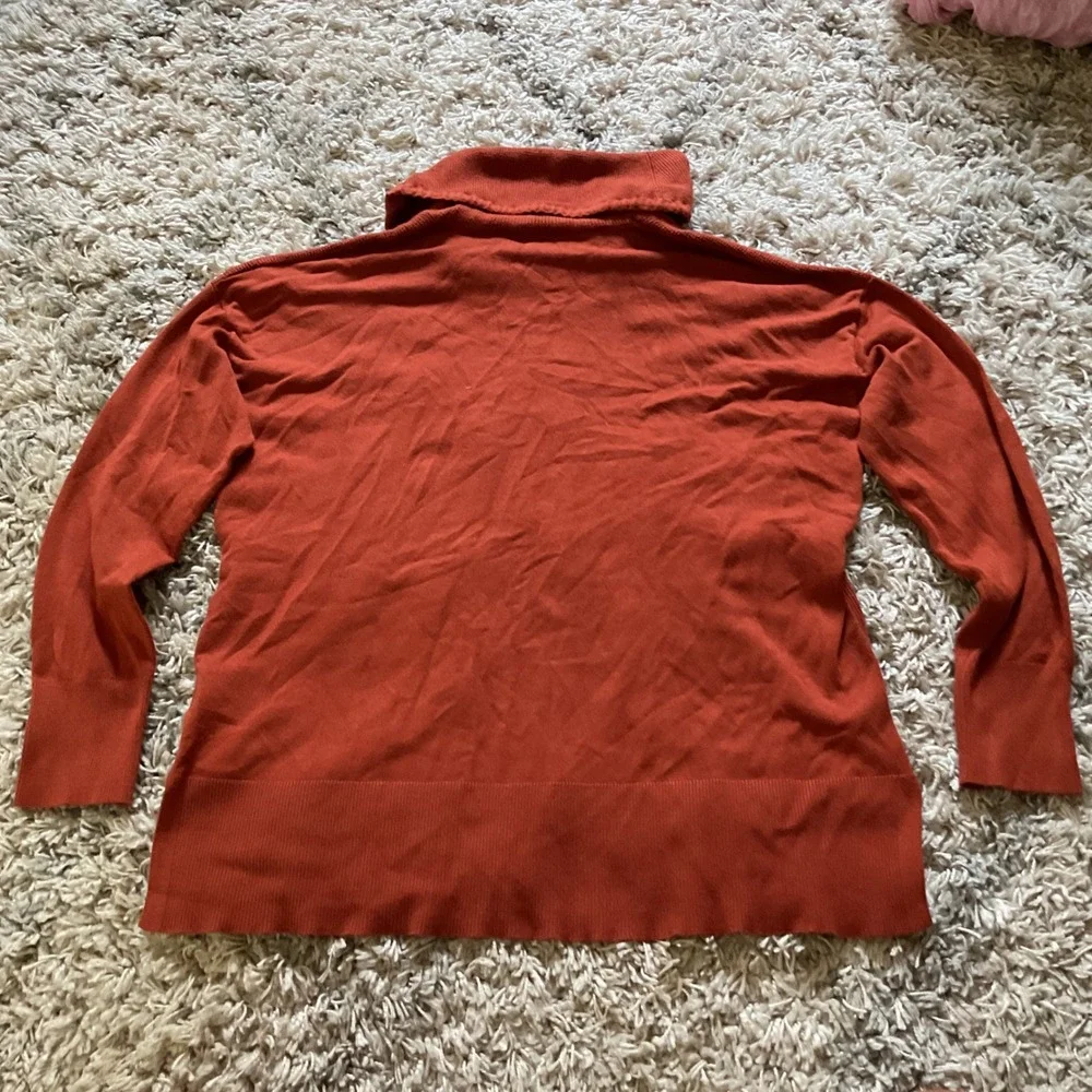Jones New York Signature Rust Orange Waffle Knit Cowl Neck Drawstring Sweater M